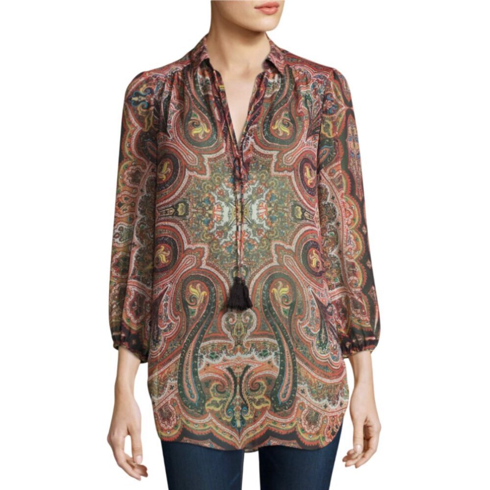 Alice + Olivia Sterling Tunic Blouse Top Shirt Womens Small Black Half Placket